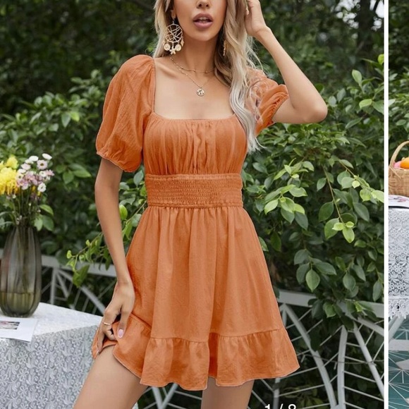 Dresses & Skirts - Square Neck Tie Back Ruffle Hem Dress